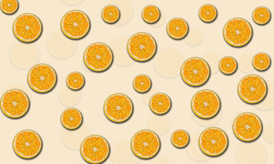 range fruit pattern print for summer used on cards, banners and fabrics in shades of yellow and orange