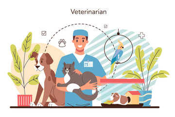 Pet veterinarian concept. Veterinary doctor checking and treating animal.