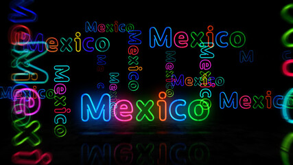 Mexico city symbol neon light 3d illustration