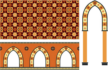 Islamic ornament background. arch. decoration. colors. Mamluk Umayyad Abbasid Andalusia - obrazy, fototapety, plakaty