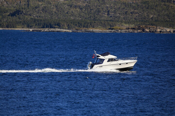 Fototapeta premium Recreational speed boat ,Helgeland,Nordland county,Norway,scandinavia,Europe