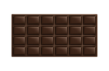 Dark chocolate bar. Unwrapped square piece of black bitter chocolate. Cocoa organic product