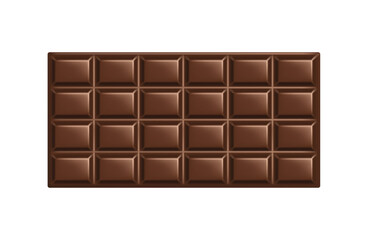 Milk chocolate bar. Square whole piece of sweet natural chocolate isolated on white background