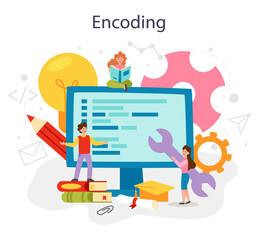 Programming concept. IT education, student writing a software