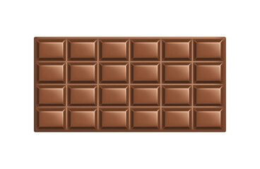 Realistic milk chocolate bar. Delicious cocoa tasty product, yummy dessert ingredient element