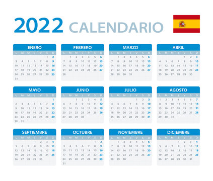 2022 Calendar - vector template graphic illustration - Spanish Version. 