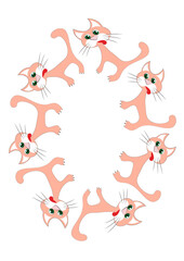 Frames of stylized cats on a white sheet of A4 format, surreal, graphics