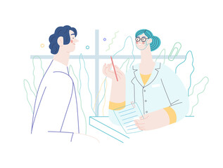 Doctor and patients - medical insurance illustration. Modern flat vector