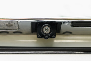 Fototapeta na wymiar Car rear view camera, close up. Transportation background