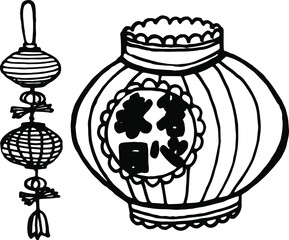 Vector hand drawn doodles chinese lanterns, chinese decore, vector objects, chinese amulet, charm