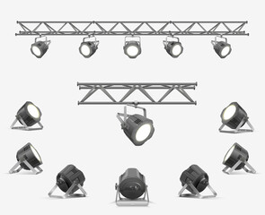 Lighting equipment set for an interview of a show contest or exhibition pavilion.