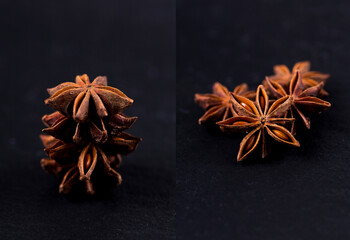 Aniseed set. Traditional spice for cooking on a stone background