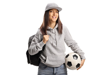 Female student holding a soccer ball