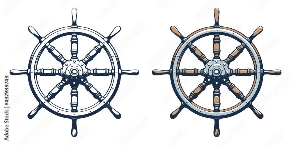 Wall mural ship rudder vintage style. ship wheel marine vector illustration.