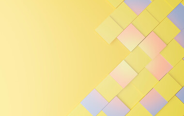 Geometric background, yellow with pastel, neon color gradients. 3D render.