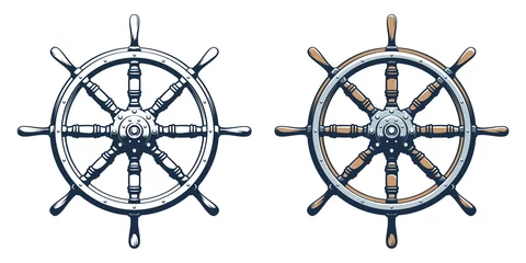 Fotobehang Ship rudder vintage style. Ship wheel marine vector illustration. © Agor2012