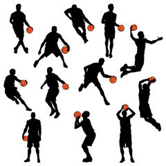 Basketball player silhouettes isolatet on the white background