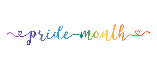 Handwritten PRIDE MONTH as banner or logo. Lettering for postcard, invitation, poster, icon, label.