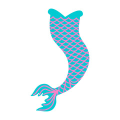 Cute mermaid tail isolated on white background. Props for girls sea party, design element for greeting card or t-shirt print. Vector flat illustration.