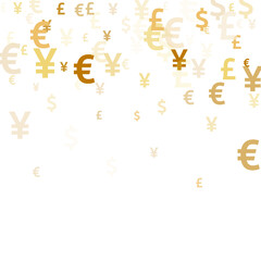 Euro dollar pound yen gold symbols scatter currency vector illustration. Payment pattern. Currency