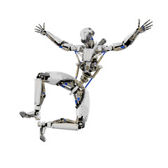 super robot is giving a happy jump