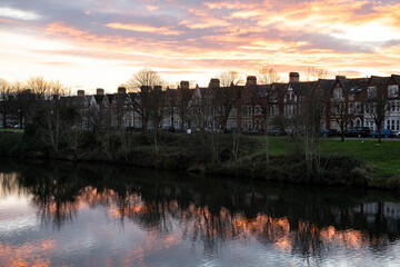 Sunset over Cardiff terraced street