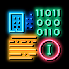 binary information neon light sign vector. Glowing bright icon binary information sign. transparent symbol illustration