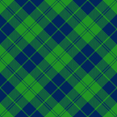 Fototapeta na wymiar Green and blue argyle plaid. Tartan pattern close-up for textile, paper and other prints.