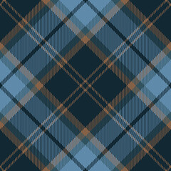 Blue and brown argyle plaid. Tartan pattern close-up for textile, paper and other prints.