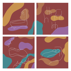 Abstract patterns set with organic cut out shapes and line art 