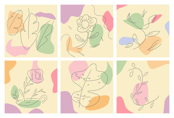 Abstract minimalist floral line art wall art with various shapes