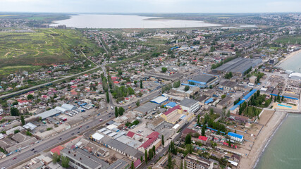 Industrial area on the Black Sea coast. Odessa. Ukraine. Kuyalnitsky estuary in the background.