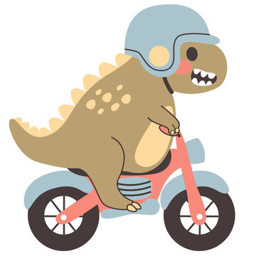 Cute T-rex Dinosaur Riding On Motorcycle With Helmet