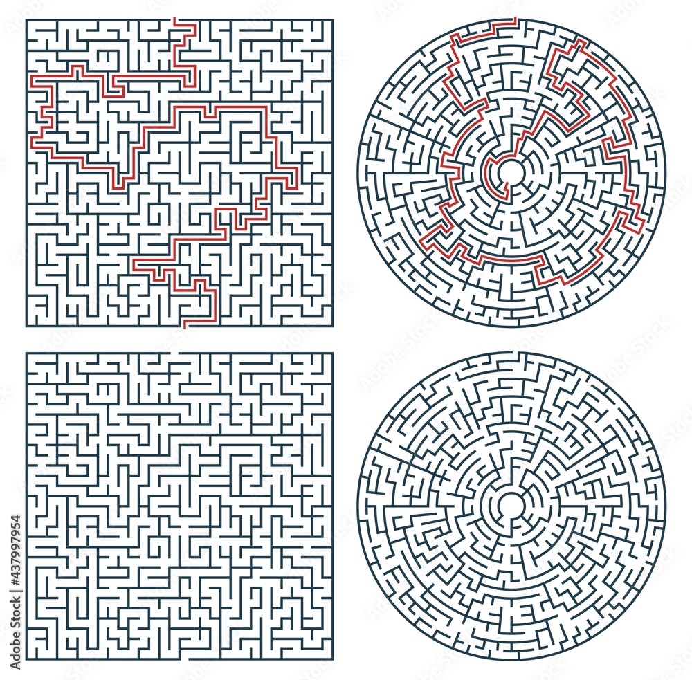 Poster labyrinth maze, logic game or quiz. find way, path or exit searching riddle, kids education activity