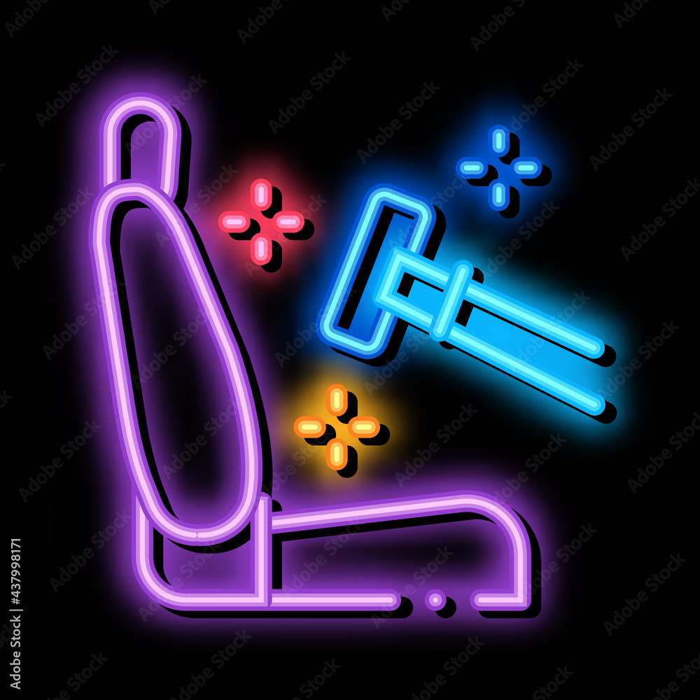 Sticker cleaning of seats in car neon light sign vector. Glowing bright icon cleaning of seats in car sign. transparent symbol illustration