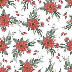 Seamless pattern of red flowers bouquet for textile design