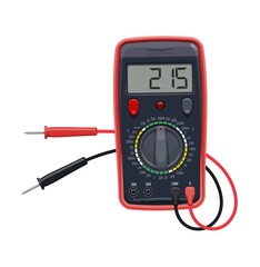 Fototapeta premium Cartoon multimeter electrical equipment, vector test of voltage, resistance and current. Digital multi tester, voltmeter, ammeter, ohmmeter measurement instrument, electrician or engineer work tool