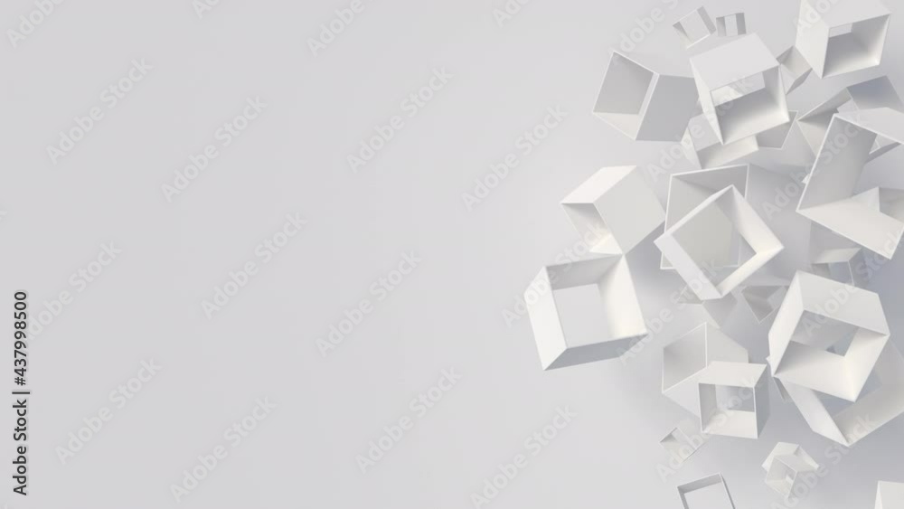 Poster rotating white boxes with hole loop. abstract geometric animation render. seamless video with blank 