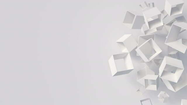 Rotating white boxes with hole loop. Abstract geometric animation render. Seamless video with blank space