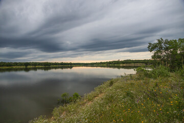 Fototapeta na wymiar Cloudy sky over Lake Whitney, Texas, USA