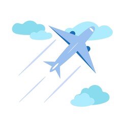 Plane in the sky with clouds. Vector illustration of an aircraft. Aviation concept in flat style.