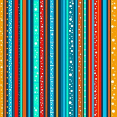 Abstract seamless pattern with colorful stripes and dots. Ethnic or tribal background. Vector illustration for textile, wallpaper.