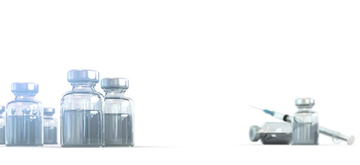 Liquid drugs and syringes on a white background.