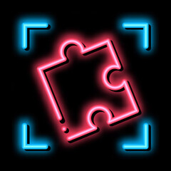 puzzle element neon light sign vector. Glowing bright icon puzzle element sign. transparent symbol illustration