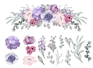 beautiful flower pink violet watercolor isolated clip art
