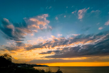 Cloudy sky of Black sea at sunset. Turkey, Trabzon, Karadeniz