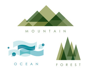 幾何学模様のような山と森と海シンボル