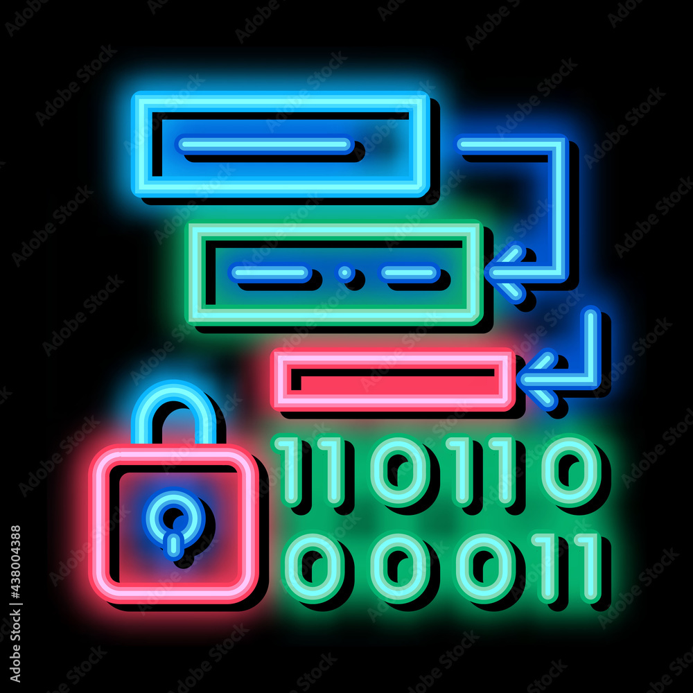 Wall mural binary protection algorithm neon light sign vector. Glowing bright icon binary protection algorithm sign. transparent symbol illustration