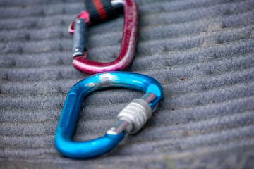 special carabiners for mountaineering. mountain climbing park