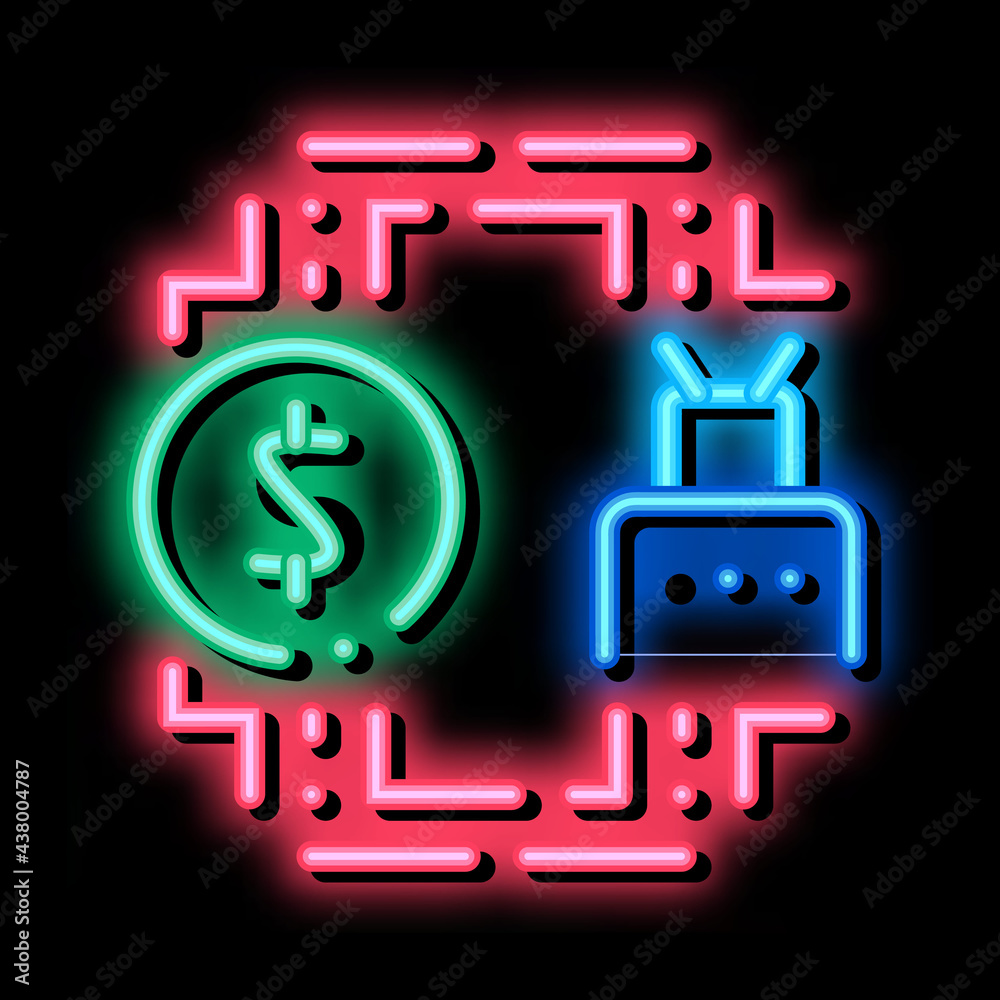 Wall mural automated withdrawal of money neon light sign vector. Glowing bright icon automated withdrawal of money sign. transparent symbol illustration